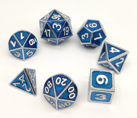 ISO9001 Boyalı RPG Zar Seti Zarif Oyma Çokyüzlü Metal Malzeme