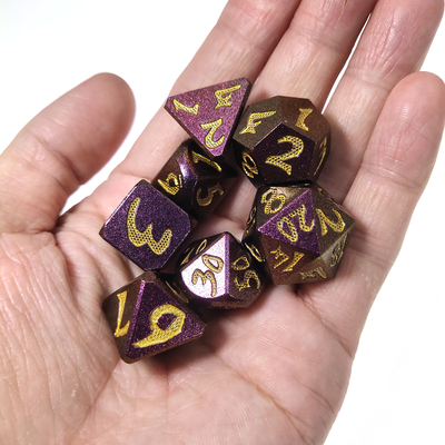 Tahta oyunu RPG Zar Seti El 7 Parça Hafif Keskin Metal Çok Yüzlü Siyah