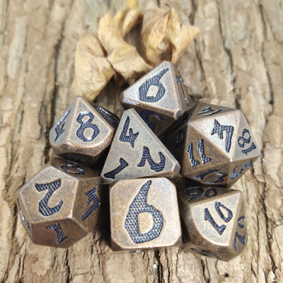 DND Tahta oyunu Çok renkli Pirinç RPG Çokyüzlü Zar Seti Bakır Zar Setleri Giyin