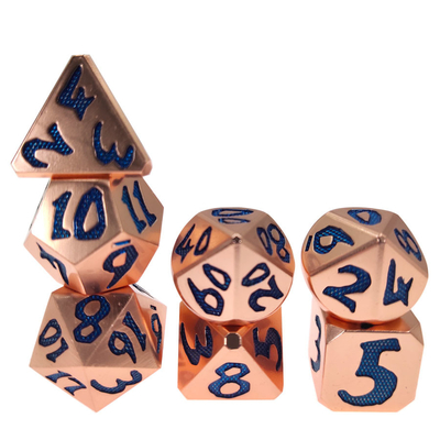 Mavi Zar Çokyüzlü Özelleştirme RPG Zar Seti OEM Keskin Kenarlı RPG Zar Çinko Altın