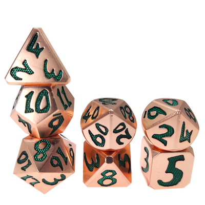 Küçük RPG Rolü Keskin Kenar Lüks RPG Zar Seti Düzgün Keskin Kenarlar Yeşil Metal Bakır