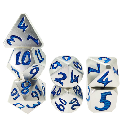 Lüks 7 Adet Set Zindan Ve Ejderha El Dökme Çokyüzlü Zar Gümüş Mavi Rpg Ve Dnd Oyunu Için Sağlam