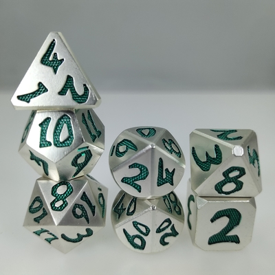 Hafif Toplama Rpg Zar Seti Yeşil Gümüş Metal Dnd için Taşınabilir Benzersiz Metal Zar Oyunu