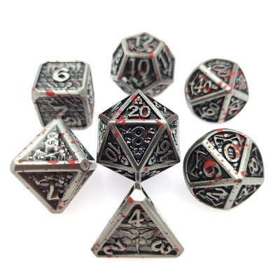Rpg Oyunları Gümüş Ve Siyah İçin El Yapımı Metal Çokyüzlü Zar Seti