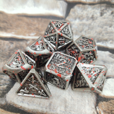 Rpg Oyunları Gümüş Ve Siyah İçin El Yapımı Metal Çokyüzlü Zar Seti