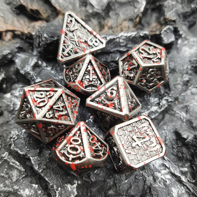 Rpg Oyunları Gümüş Ve Siyah İçin El Yapımı Metal Çokyüzlü Zar Seti