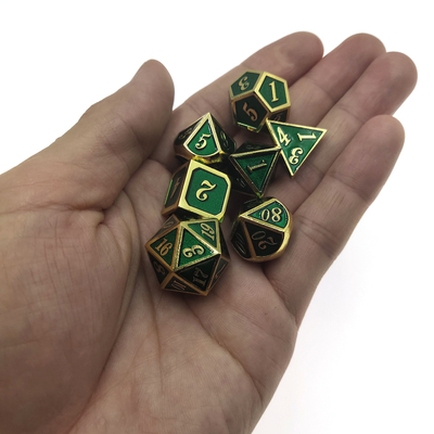 Aşınmaya Dayanıklı RPG Zar Seti Kaplama Pembe Metal Zar Çok Yüzlü Yaldızlı Yeşil