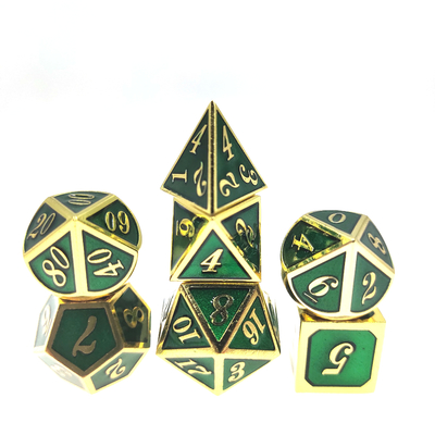 Aşınmaya Dayanıklı RPG Zar Seti Kaplama Pembe Metal Zar Çok Yüzlü Yaldızlı Yeşil