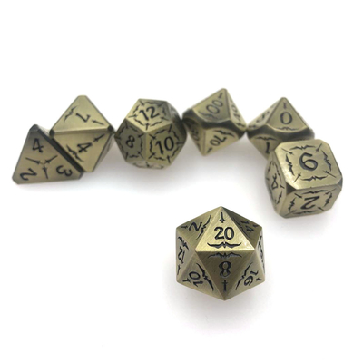 Aşınma Önleyici Zarif Oyma Çekirdek Zar Polyhedron Antik Bronz Metal Zar Seti