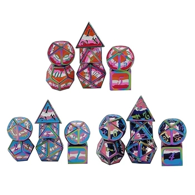 16mm Yumuşak RPG Metal Dice Özel DND Logo Gökkuşağı Oyun Seti