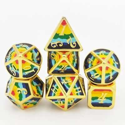 16mm Yumuşak RPG Metal Dice Özel DND Logo Gökkuşağı Oyun Seti