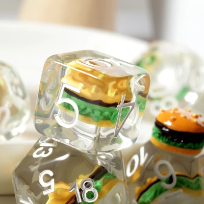 Özel Polyhedral DND Dice Set Hamburger Oyunları RPG Rol Oyunu Masa Oyunları için
