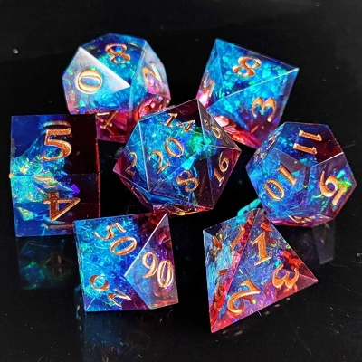 Çeşitli Renkli Özel reçine zarı DND#RPG Kırmızı ve Mavi Pürüzsüz doku