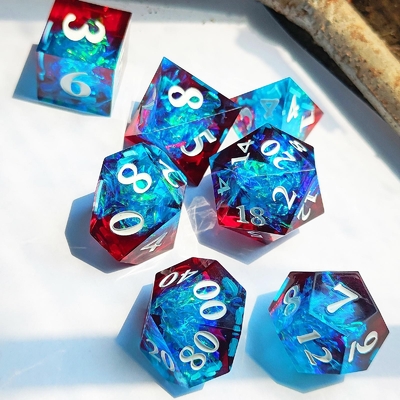 Çeşitli Renkli Özel reçine zarı DND#RPG Kırmızı ve Mavi Pürüzsüz doku