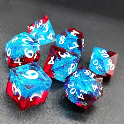 Çeşitli Renkli Özel reçine zarı DND#RPG Kırmızı ve Mavi Pürüzsüz doku