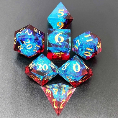 Çeşitli Renkli Özel reçine zarı DND#RPG Kırmızı ve Mavi Pürüzsüz doku