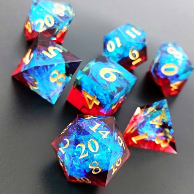 Çeşitli Renkli Özel reçine zarı DND#RPG Kırmızı ve Mavi Pürüzsüz doku