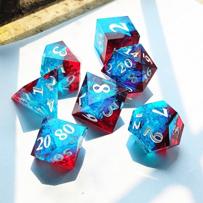 Çeşitli Renkli Özel reçine zarı DND#RPG Kırmızı ve Mavi Pürüzsüz doku