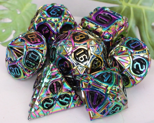 Dikenler Çizgili Metal Dice Set Fantezi DND Çok yönlü Masa oyunu
