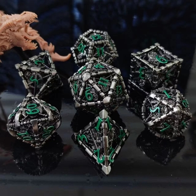 Antika Hollow Metal Dice Suite Ejderha ve Yeraltı Şehir Kurulu Oyunu DND RPG