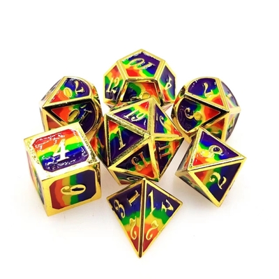 Renkli Enamel İşçiliği Katı Metal Dice Ejderha Ve Tahta Oyunu DND RPG