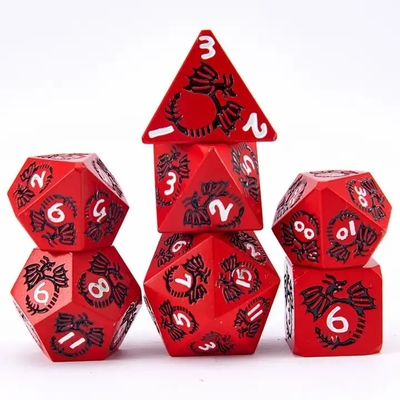 Çok yönlü katı metal zar seti DND RPG Renkli Uçan Ejderha Crucho Tahta Oyunu