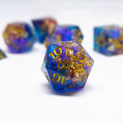 Mavi Altın Folyo reçine zar seti Özel Farklı Renkler#Rpg#Dnd#Coc