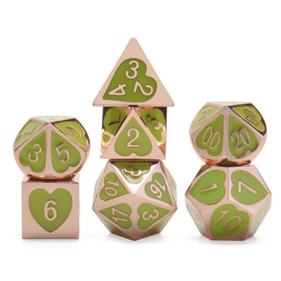 Green Peach Heart Metal Multi -Flag RPG Dice Set Dnd Coc Lüks tarzı