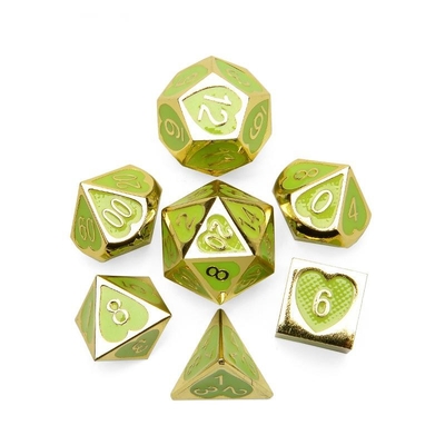 Green Peach Heart Metal Multi -Flag RPG Dice Set Dnd Coc Lüks tarzı