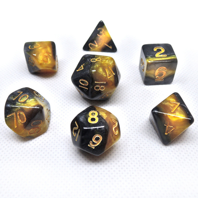 Sarı ve Siyah Mermer reçine RPG Dice Masaüstü Oyun Dice Seti