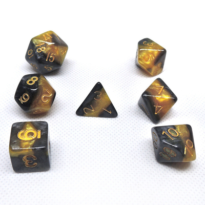Sarı ve Siyah Mermer reçine RPG Dice Masaüstü Oyun Dice Seti