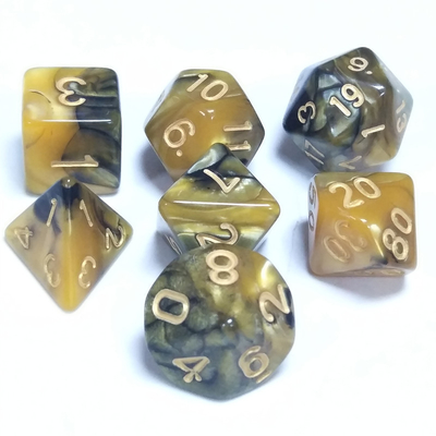 Sarı ve Siyah Mermer reçine RPG Dice Masaüstü Oyun Dice Seti