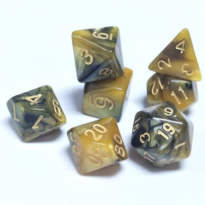 Sarı ve Siyah Mermer reçine RPG Dice Masaüstü Oyun Dice Seti