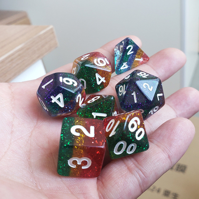 Shin Golden Powder Rainbow Resin Boarding Dice Set Ejderha ve Zindan