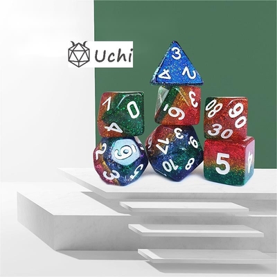 Shin Golden Powder Rainbow Resin Boarding Dice Set Ejderha ve Zindan