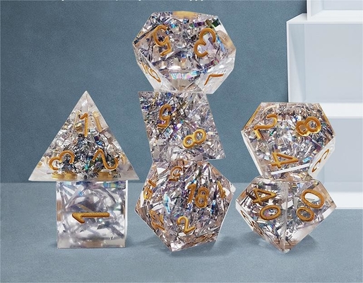 Şeffaf kristal renkli bant reçine boarding dice set dnd dice