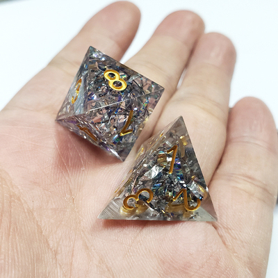 Şeffaf kristal renkli bant reçine boarding dice set dnd dice