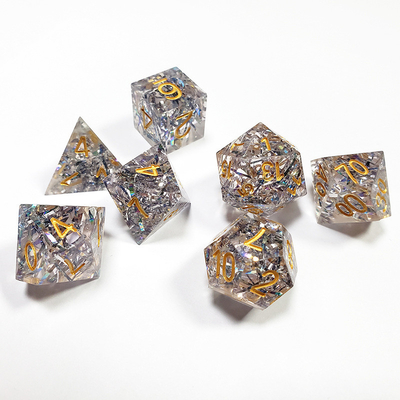 Şeffaf kristal renkli bant reçine boarding dice set dnd dice