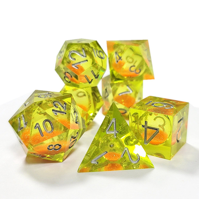 Turuncu Akıp giden kum Sarı Kristal reçine Dnd Dice Sharp Edge Fantasy