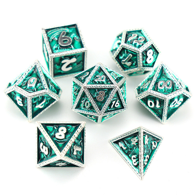 Yeşil DND Ejderha ve Zindan Metal Dice Set Özel Kişiselleştirilmiş Rune Dice Set