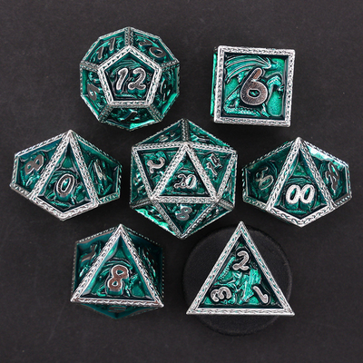 Yeşil DND Ejderha ve Zindan Metal Dice Set Özel Kişiselleştirilmiş Rune Dice Set