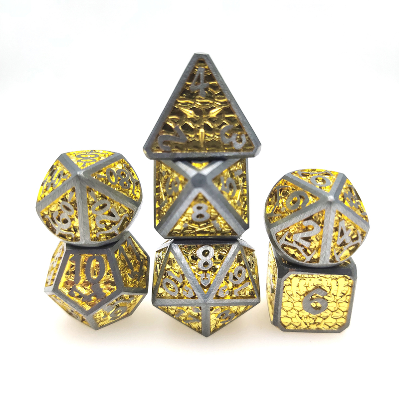 DND Veya RPG Çokyüzlü Metal Altın Sarısı İçin Ticaret Kartı Aydınlık Zar Zar Seti