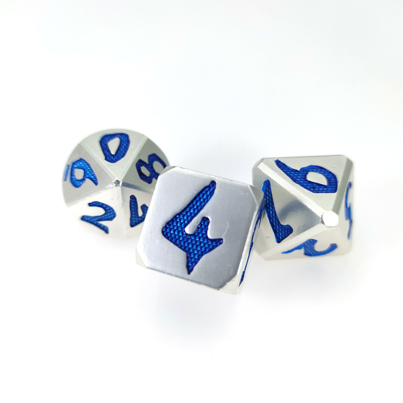 Nefis Hediye Kutusu Ambalajlı El Oyması DND Rpg Oyunu İçin Mavi Gümüş Çok Yüzlü Zar Setleri