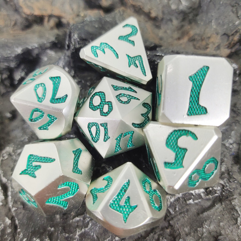 Edge Rpg Zar Rpg Zar Kokusuz Çok Yüzlü Zar Hafif Keskin Yeşil Gümüş Metal