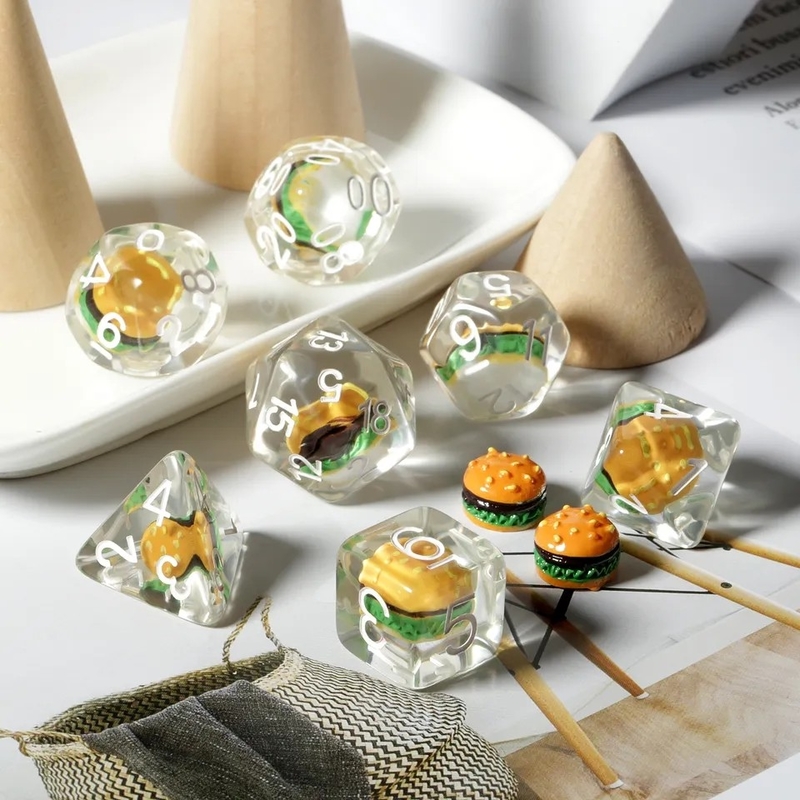 Özel Polyhedral DND Dice Set Hamburger Oyunları RPG Rol Oyunu Masa Oyunları için