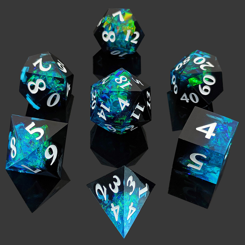 İki Renkli Özel DND RPG Çöp Set D6 D20 7 Kalıp Çokgen Set